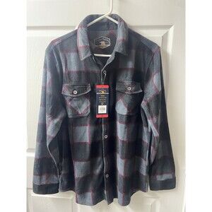 Freedom Foundry Fleece Schacket Men Medium Gray Red Plaid Cabincore Outdoors NWT